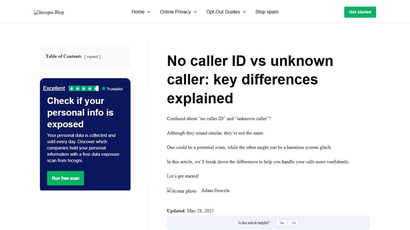 No caller ID vs unknown caller: key differences explained [2026] Incogni